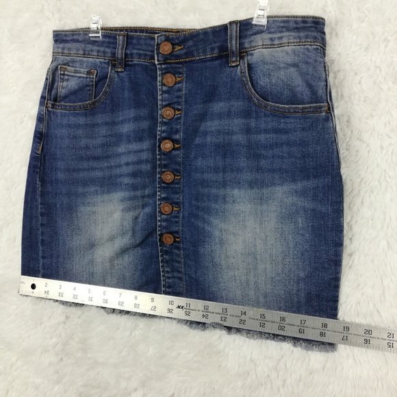 Indigo Rein Womens Skirt Above Knee Blue Denim Medium Wash Stretch Button 28 - Picture 5 of 8